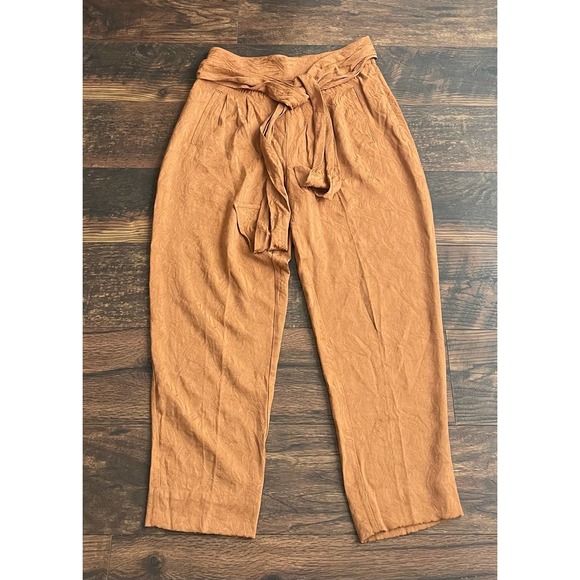 Anthropologie Ett TWA Aubade Jacquard Pants Boho 6 Tie Waist Zip Gold - Picture 3 of 12